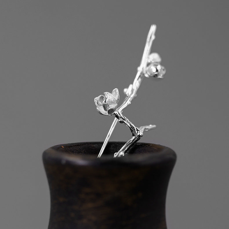 Looking for original Gufang S925 sterling silver brooch, new Chinese Zen style, ancient style, literary and artistic poetic temperament, wintersweet flower-Mix MIx Style