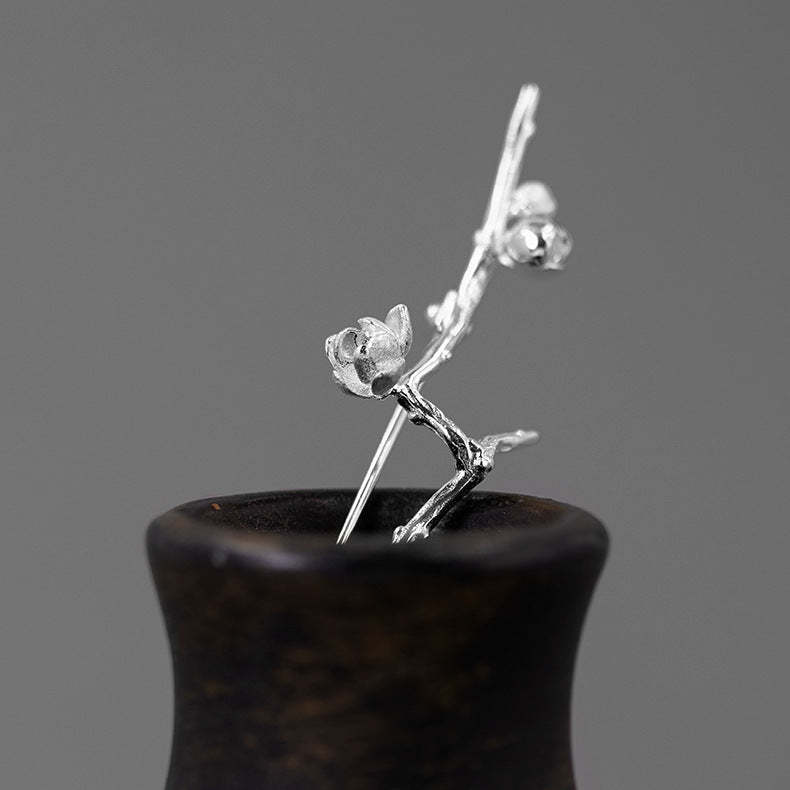 Looking for original Gufang S925 sterling silver brooch, new Chinese Zen style, ancient style, literary and artistic poetic temperament, wintersweet flower-Mix MIx Style