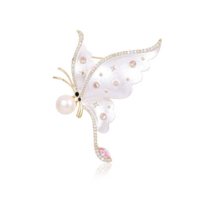 New style niche high-grade insect corsage accessories for women multi-purpose waist anti-exposure pin pearl butterfly brooch-Mix MIx Style