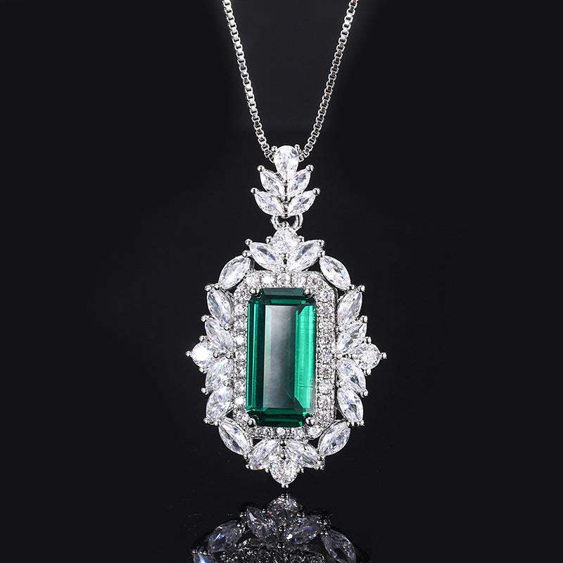 2023 New Simulated Emerald Square Set Pendant 8*16 Ring 12*14 Earrings 6*8 Silver S925-Mix MIx Style