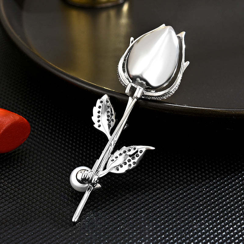2023 Light luxury high-end crystal rose brooch zircon tulip suit accessories corsage pearl temperament brooch-Mix MIx Style