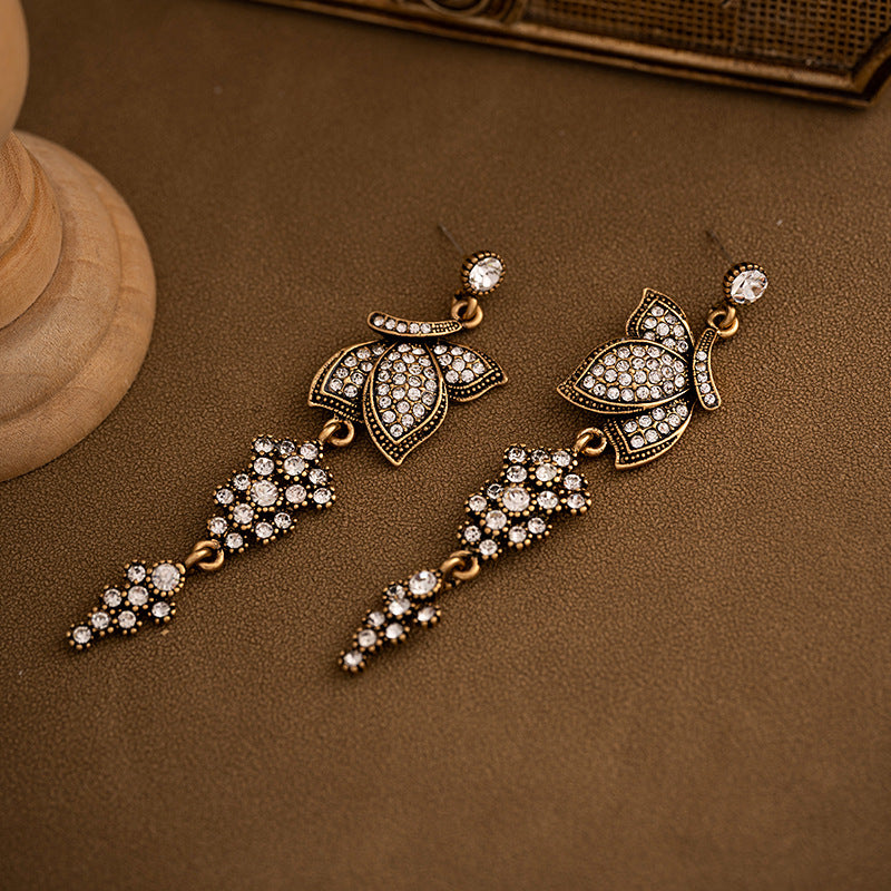 Retro old tassel earrings for women vintage medieval long flower earrings temperament light luxury high-end earrings-Mix MIx Style