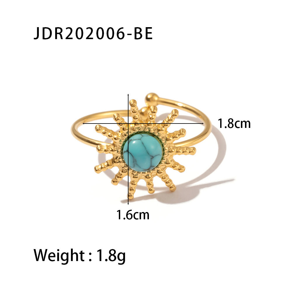 European and American retro stainless steel ring 18k gold plated ring inlaid with malachite jewelry wholesale-Mix MIx Style