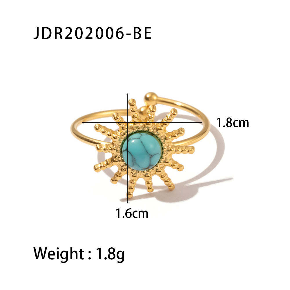 European and American retro stainless steel ring 18k gold plated ring inlaid with malachite jewelry wholesale-Mix MIx Style