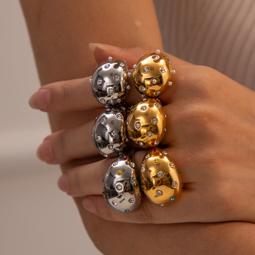 INS Internet celebrity trend 18K gold exaggerated version stainless steel open ring European and American light luxury high-end jewelry wholesale-Mix MIx Style