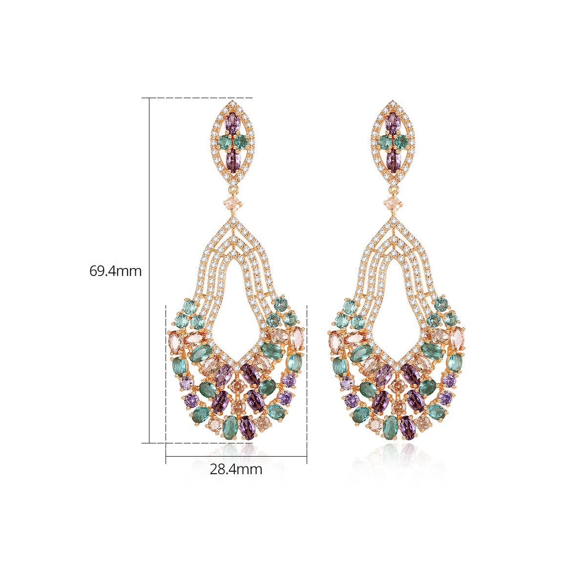 Multicolor Dazzling Moissanite Diamonds Luxury 18k Vermeil/White Gold Plated Vintage Drop Earrings | Mix Mix Style-Mix MIx Style