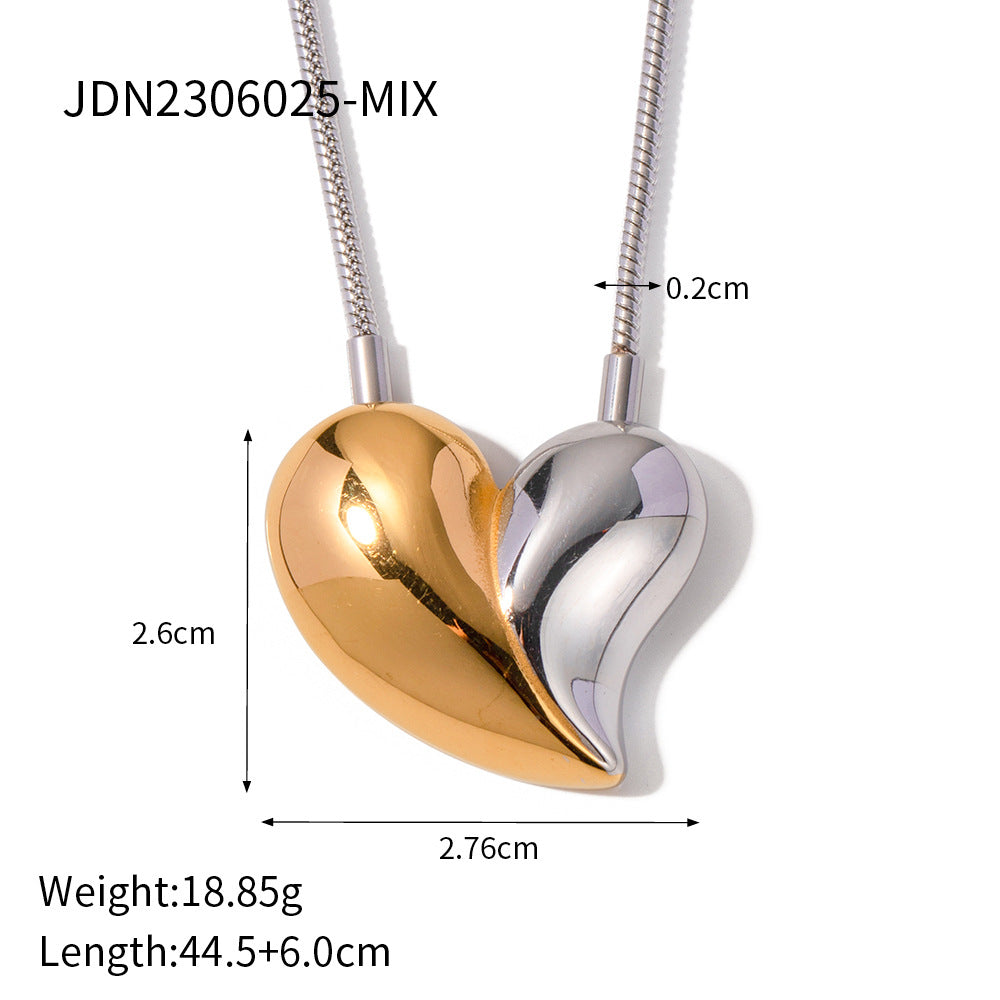 Love Two-Color Heart Shape Elegant 18k Vermeil/White Gold Plated Stud Earrings & Necklace | Mix Mix Style-Mix MIx Style