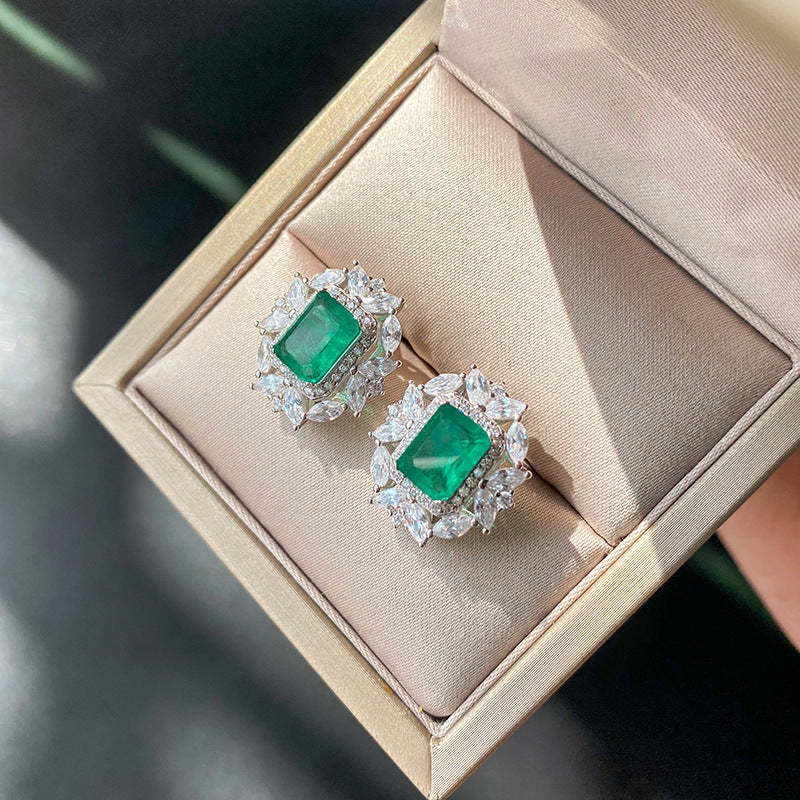 White Vintage Retro Pendant Green Emerald Cut Diamond Luxury 18k Gold Plated Necklace Earring & Ring Jewelry Set | Mix Mix Style-Mix MIx Style