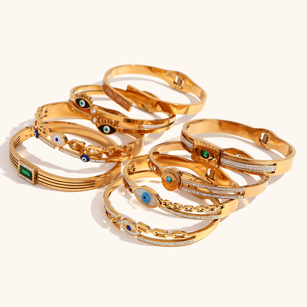 European and American cross-border double-layer cutting chain devil's eye spring buckle bracelet stainless steel gold-plated hand jewelry for women-Mix MIx Style