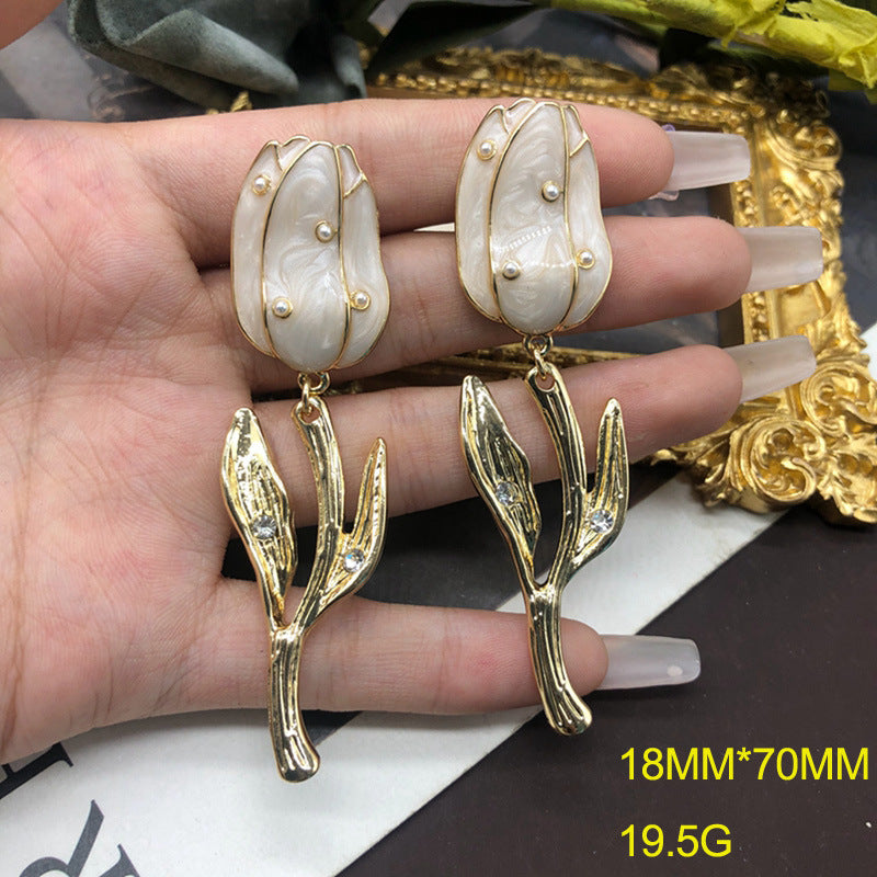 Timeless Purple - Yellow - Orange Tulip Flower Shaped 18k Vermeil Gold Plated Drop Earrings | Mix Mix Style-Mix MIx Style