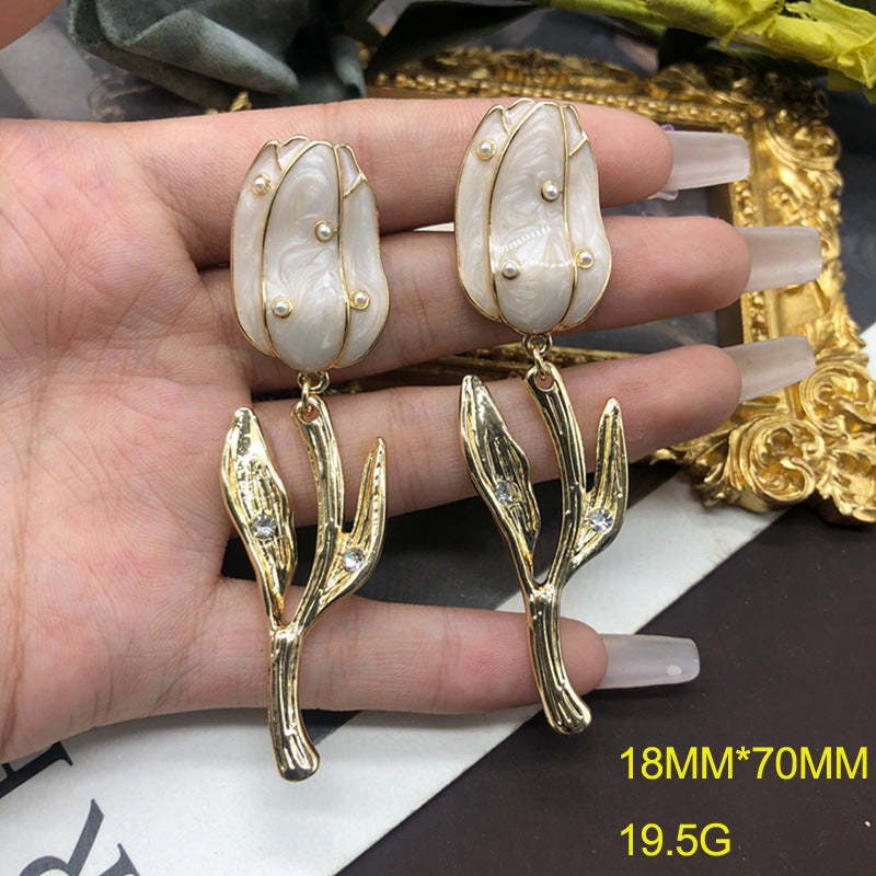 Timeless Purple - Yellow - Orange Tulip Flower Shaped 18k Vermeil Gold Plated Drop Earrings | Mix Mix Style-Mix MIx Style