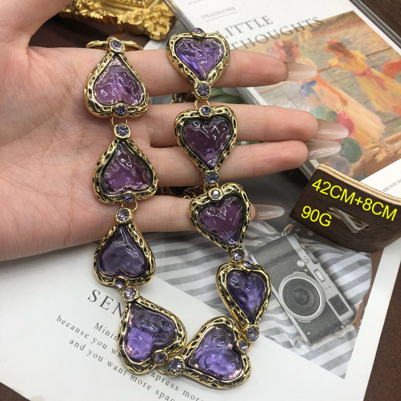 Heart Purple Irregular Retro Classic Luxury 18k Vermeil Gold Plated Necklace Earrings Jewelry Set | Mix Mix Style-Mix MIx Style