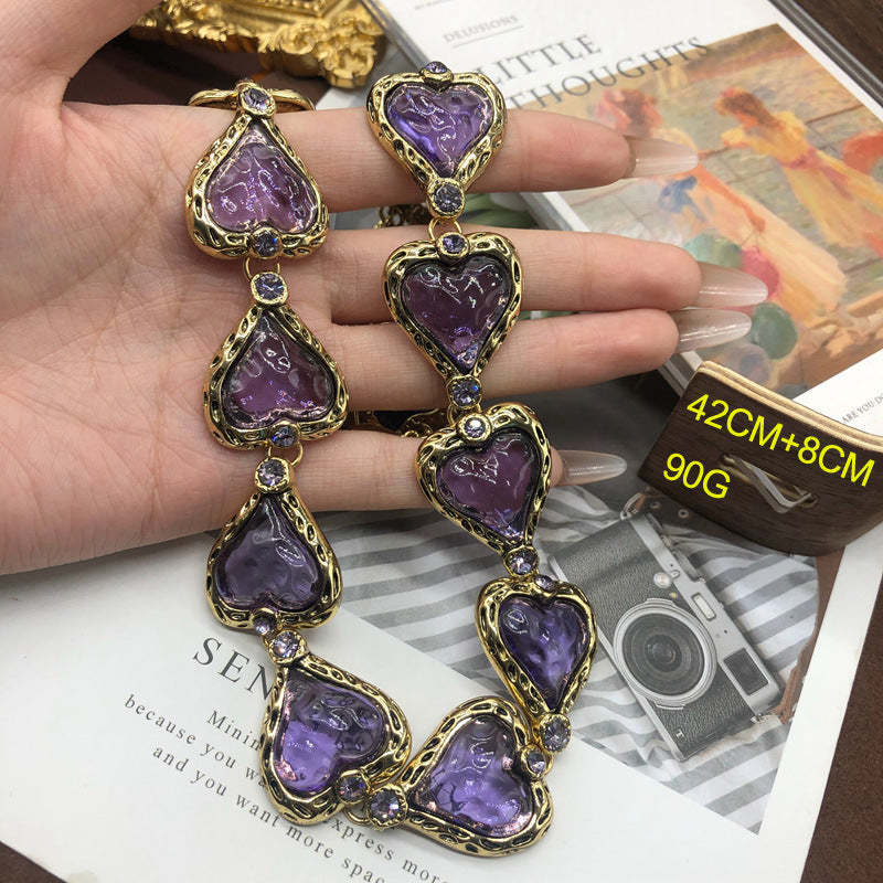 Heart Purple Irregular Retro Classic Luxury 18k Vermeil Gold Plated Necklace Earrings Jewelry Set | Mix Mix Style-Mix MIx Style