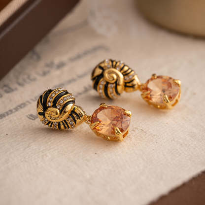 Retro earrings for women, middle-aged vintage oil dripping palace style zircon pendant earrings spiral temperament French earrings-Mix MIx Style
