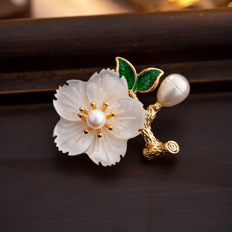 Natural pearl brooch female fritillary flowers fresh pastoral style 2024 spring and summer corsage high-end temperament clothing-Mix MIx Style