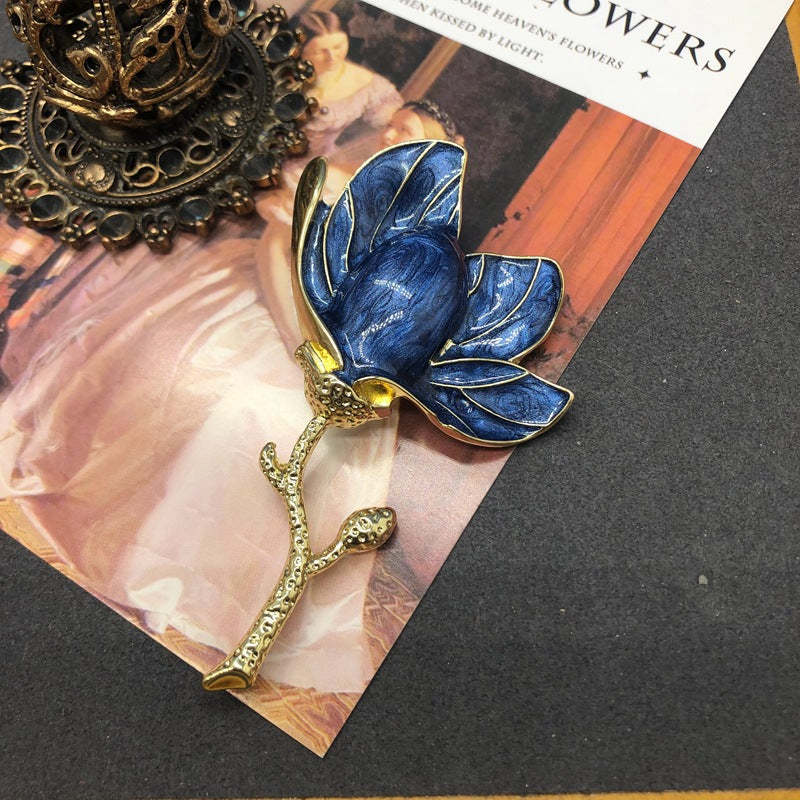 Classic temperament, versatile multi-color enamel glaze magnolia brooch, Western, medieval, high-end retro corsage brooch-Mix MIx Style