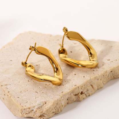Minimalist Classic Elegant 18k Vermeil Gold Plated Vintage Retro Wavy Hoop Earrings | Mix Mix Style-Mix MIx Style