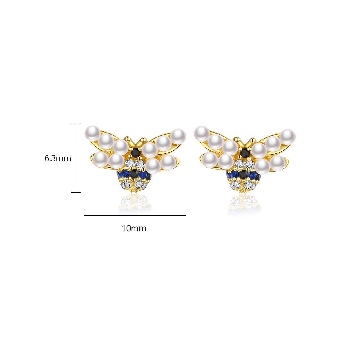 Bee Shaped Akoya Pearls & Moissanite Diamonds  18k Vermeil Gold Plated Vintage Stud Earrings | Mix Mix Style-Mix MIx Style