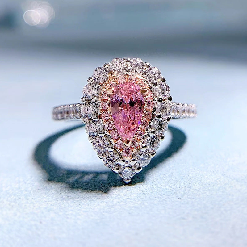 Dazzling Pink Pear Cut Moissanite Diamond 3ct Luxury 18k White Gold Engagement Ring | Mix Mix Style-Mix MIx Style