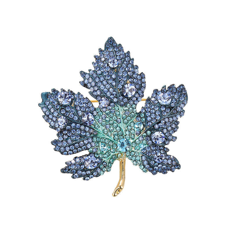 Xiliang Concubine high-end heavy-duty full diamond blue maple leaf brooch inlaid with diamond suit coat accessories corsage gift pin-Mix MIx Style