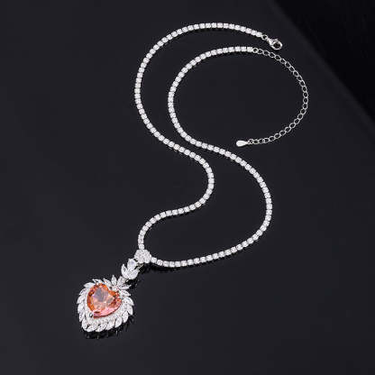Douyin's best-selling style, elegant and dignified high-carbon diamond ring Padparadscha heart-shaped ring pendant set S925 silver-Mix MIx Style