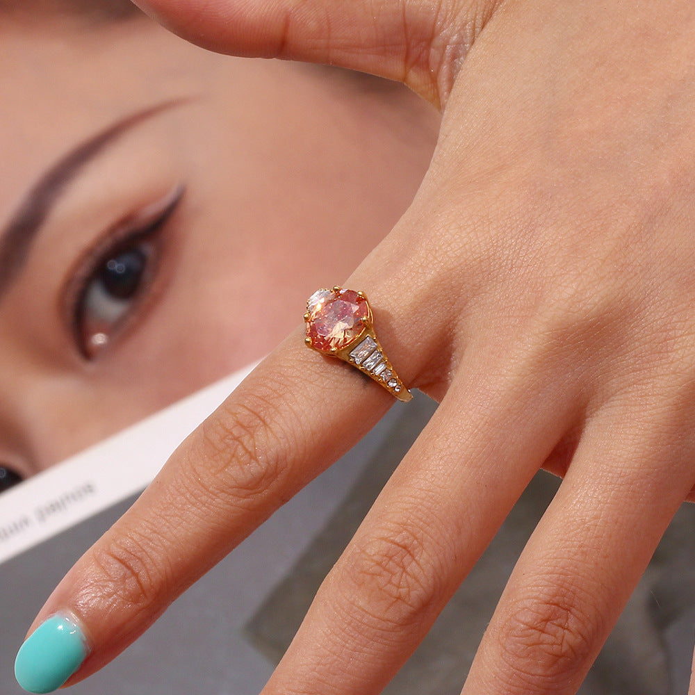 Style Retro Classic Orange/White Oval Cut Diamond Luxury 18k Vermeil Gold Plated Adjustable Ring Jewelry | Mix Mix Style-Mix MIx Style