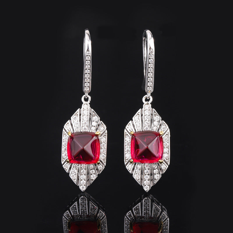 Red & Blue Vintage Pendant Asscher Diamond Luxury 18k Gold Plated Necklace Drop Earrings Jewelry Set | Mix Mix Style-Mix MIx Style