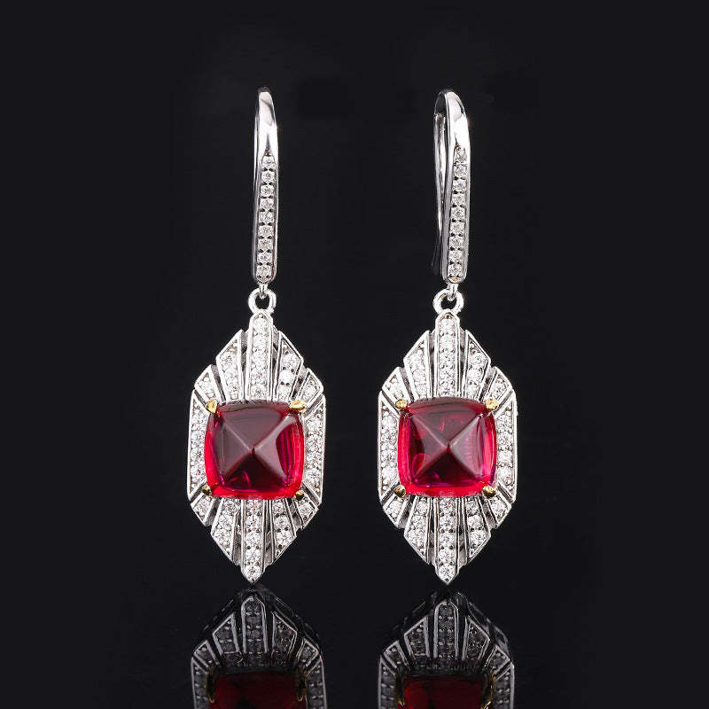 Red & Blue Vintage Pendant Asscher Diamond Luxury 18k Gold Plated Necklace Drop Earrings Jewelry Set | Mix Mix Style-Mix MIx Style