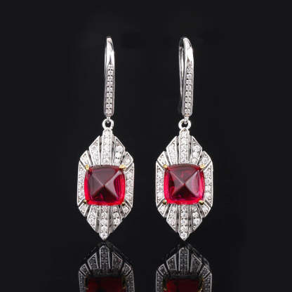 Red & Blue Vintage Pendant Asscher Diamond Luxury 18k Gold Plated Necklace Drop Earrings Jewelry Set | Mix Mix Style-Mix MIx Style