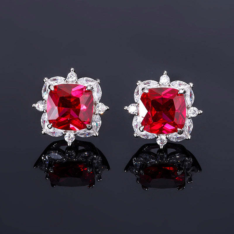 New S925 silver jewelry simulated colorful treasure square simple daily style suit for women 9*9-7*7-Mix MIx Style