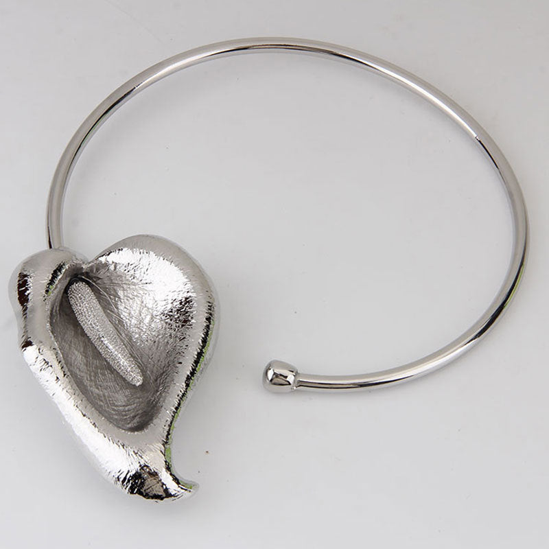 Silver Leaf Retro Pendant Luxurious 18k Gold Plated Open Necklace Jewelry | Mix Mix Style-Mix MIx Style