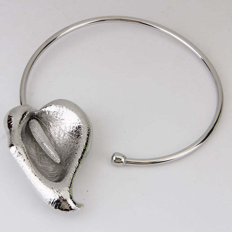 Silver Leaf Retro Pendant Luxurious 18k Gold Plated Open Necklace Jewelry | Mix Mix Style-Mix MIx Style