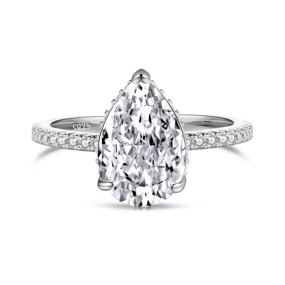 Dainty Pink Pear Cut Moissanite Diamond ct 18k White/Vermeil Gold Plated Engagement Ring | Mix Mix Style-Mix MIx Style