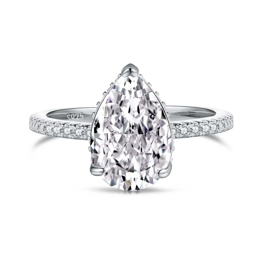 Dainty Pink Pear Cut Moissanite Diamond ct 18k White/Vermeil Gold Plated Engagement Ring | Mix Mix Style-Mix MIx Style