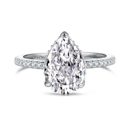 Dainty Pink Pear Cut Moissanite Diamond ct 18k White/Vermeil Gold Plated Engagement Ring | Mix Mix Style-Mix MIx Style