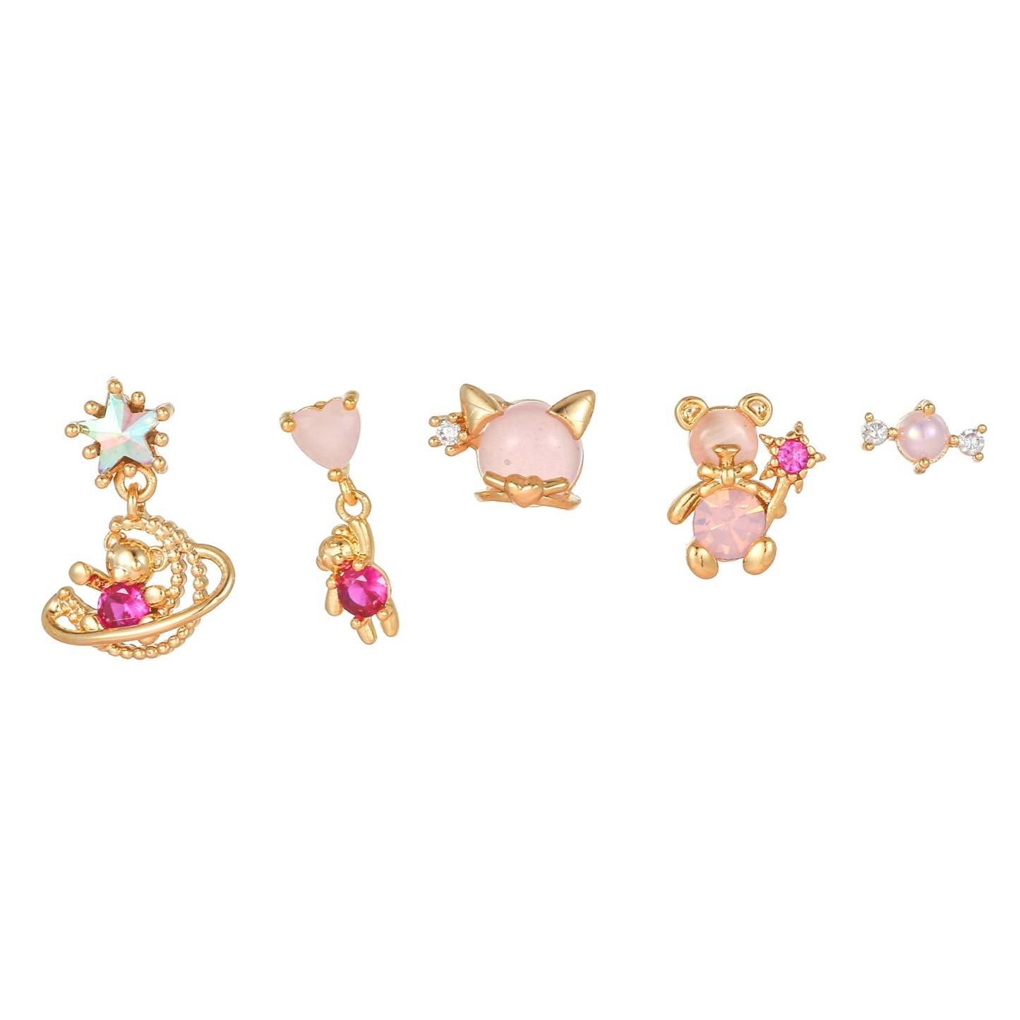 European and American Pink Bear Series Earrings Niche Design Art Earrings 18k Electroplated Micro-Inlaid Zirconia Jewelry-Mix MIx Style