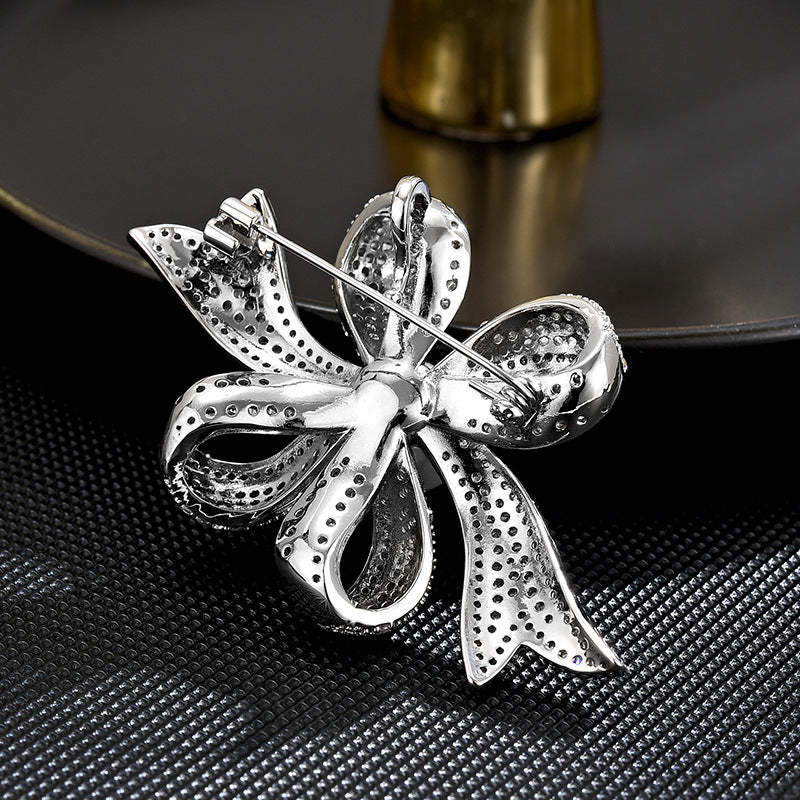 New high-end luxury elegant exquisitely inlaid diamond pearl ribbon brooch high-end design fashion accessories-Mix MIx Style