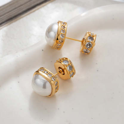 Light luxury pearl earrings, feminine, high-end, fashionable diamond-encrusted earrings, 2024 new French retro earrings-Mix MIx Style