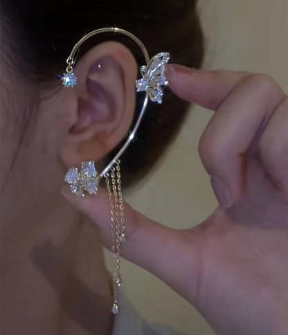 Rotating Flower Butterfly Earrings Niche Design 18k White Gold Plated Rotatable Earrings Non-pierced Earrings Jewelry Mix Mix Style [Hot Seller]-Mix MIx Style