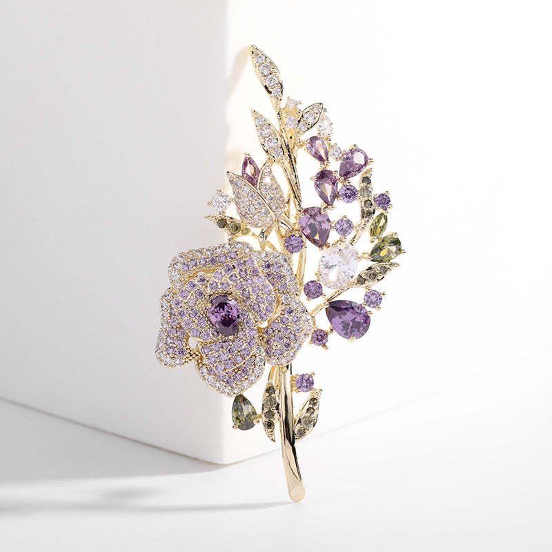 Korean heavy industry micro-encrusted zirconium corsage temperament flower zircon brooch evening dress accessories rose brooch for women-Mix MIx Style