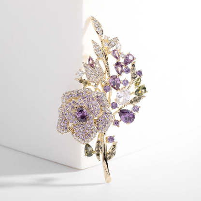 Korean heavy industry micro-encrusted zirconium corsage temperament flower zircon brooch evening dress accessories rose brooch for women-Mix MIx Style