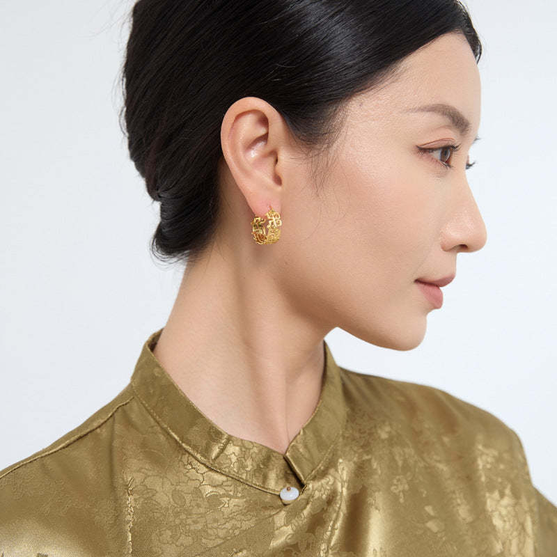 Dragon Pattern Trendy Elegant 18k White/Vermeil Gold Plated Hoop Earrings | Mix Mix Style-Mix MIx Style