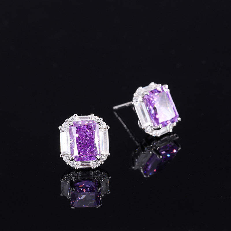 Douyin's best-selling fashion daily style high carbon diamond purple diamond pendant ring 8*10 earrings 6*8 set S925 silver-Mix MIx Style
