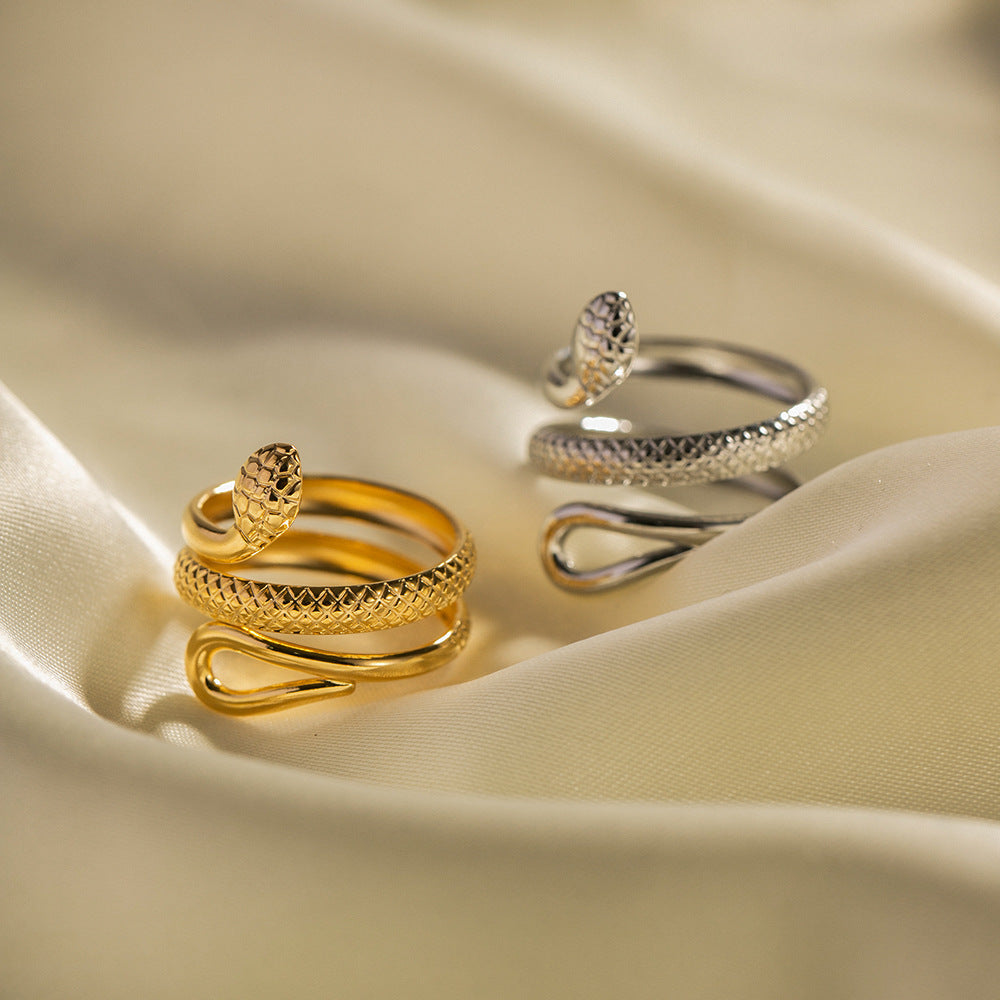 18K gold-plated stainless steel classic texture snake design hollow adjustable ring female fashion titanium steel ring-Mix MIx Style
