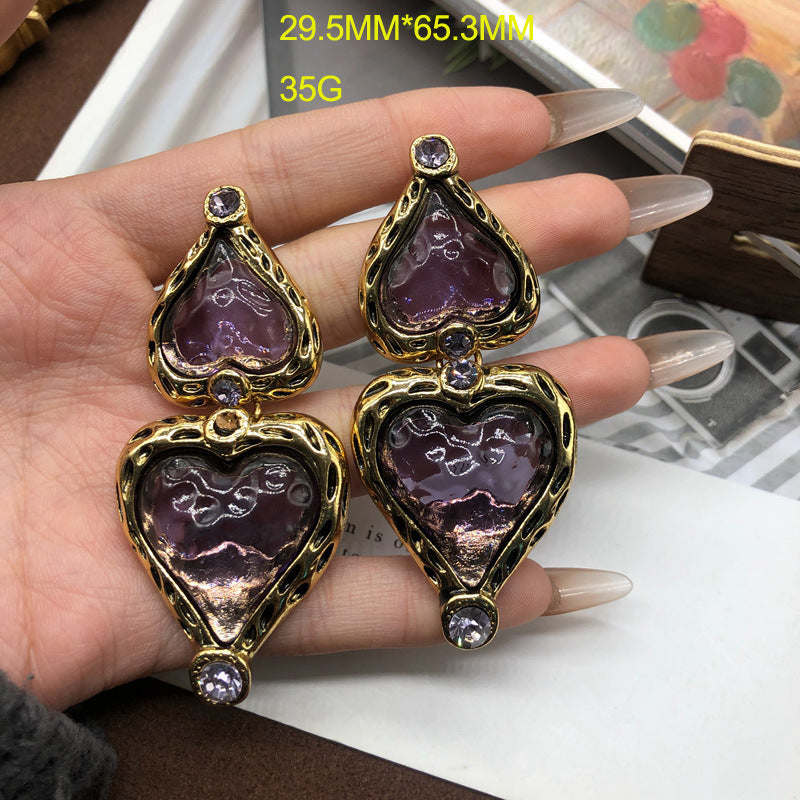 Heart Purple Irregular Retro Classic Luxury 18k Vermeil Gold Plated Necklace Earrings Jewelry Set | Mix Mix Style-Mix MIx Style