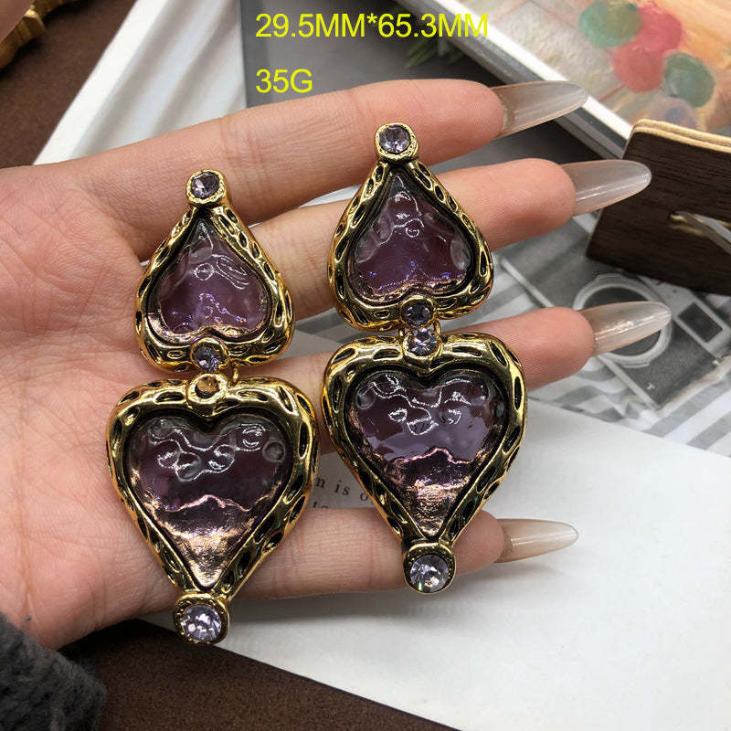 Heart Purple Irregular Retro Classic Luxury 18k Vermeil Gold Plated Necklace Earrings Jewelry Set | Mix Mix Style-Mix MIx Style