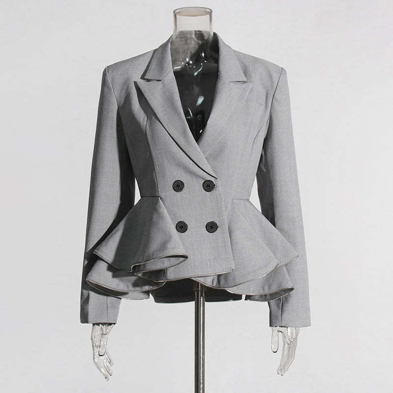 Temperamental commuting style waist slim suit 2024 spring new design splicing ruffle suit jacket for women-Mix MIx Style
