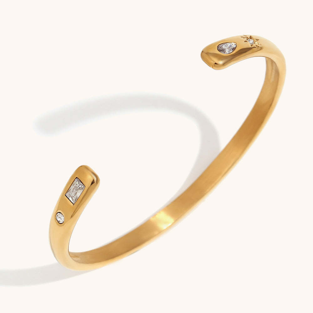 European and American cross-border hot selling fashion simple stainless steel plated 18K open water drop rectangular star round diamond zircon bracelet-Mix MIx Style