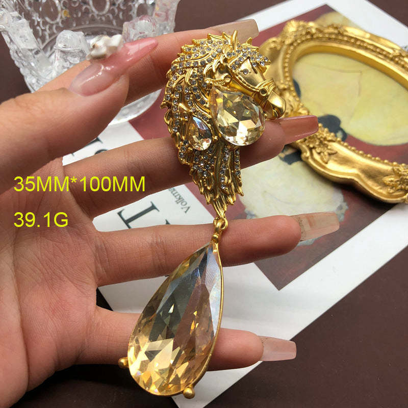 Irregular Retro Pendant White Pear Cut Diamond Luxury 18k Vermeil Gold Plated Earring Brooch Jewelry Set | Mix Mix Style-Mix MIx Style