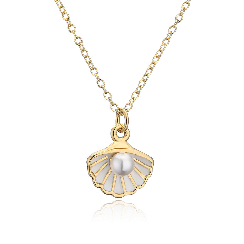 Seashell Rainbow Retro Pendant Akoya Pearl Elegant 18k Vermeil Gold Plated Necklace Jewelry | Mix Mix Style-Mix MIx Style